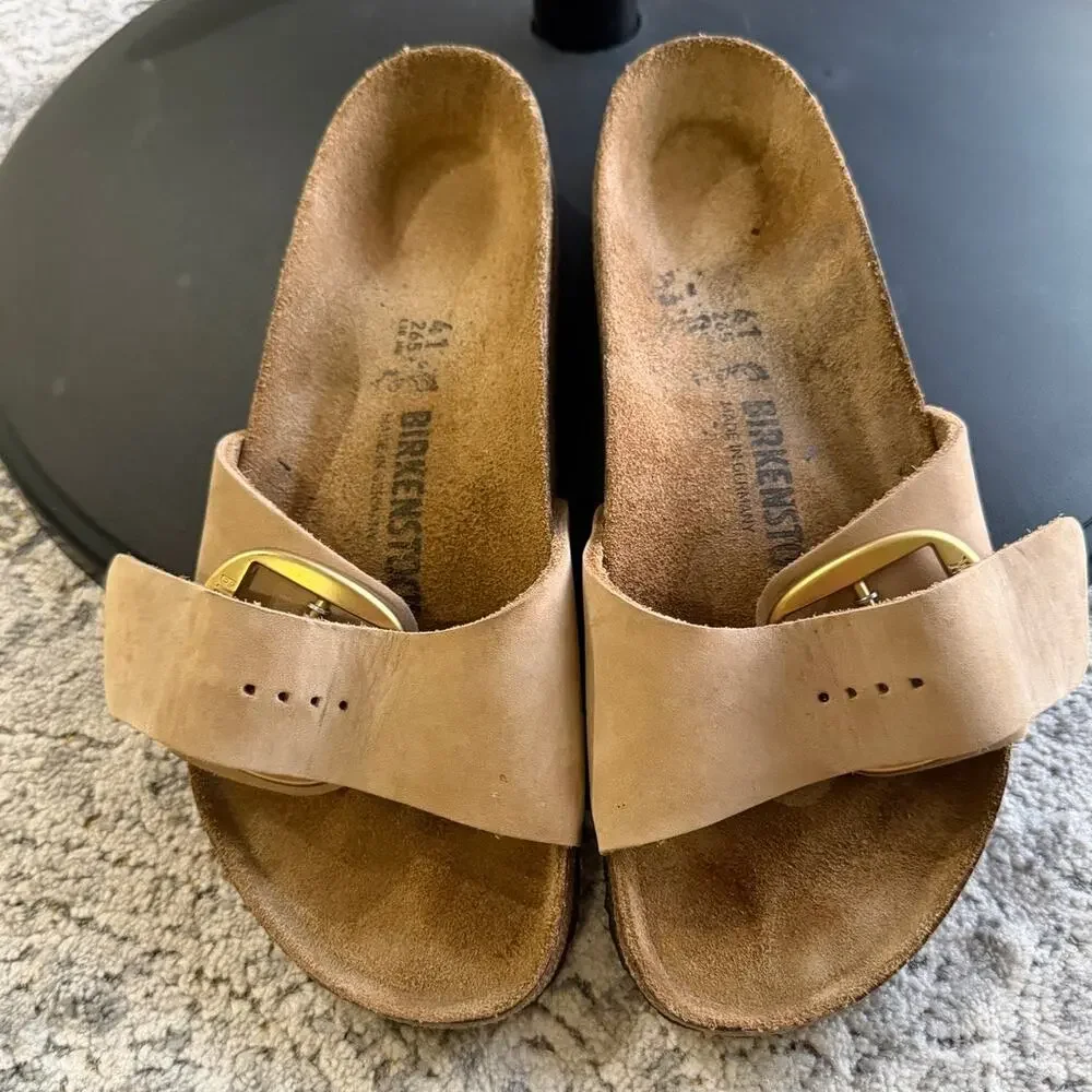 Birkenstock Madrid Big Buckle Nubuck Leather Sandals Sandcastle Sz 10-10.5